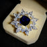 Victorian Vintage Opens Royal Blue Square Stone Domed Burst Flower Brooch Pin Elegant Jewelry...