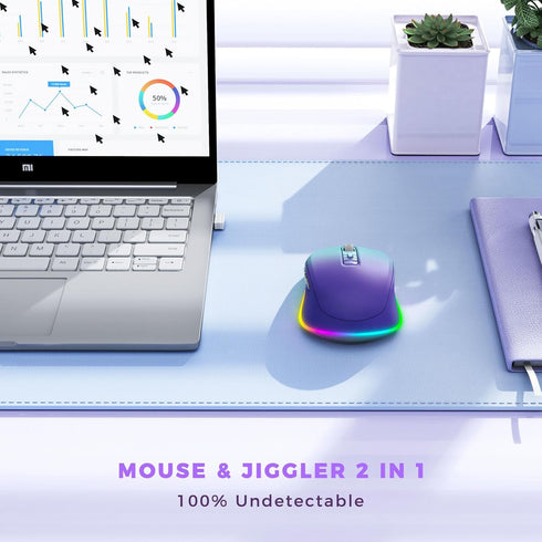Wireless Mouse Jiggler - LED Wireless Mice with Build-in Mouse Jiggler Mover, Rechargeable Moving Mouse for Computer with Undetectable Random Move...