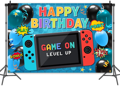 Video Game Party Supplies Happy Birthday Gaming Banner Game on Birthday Party Backdrop,Video Game Backdrop Gaming Party Props Party Accessory Part...