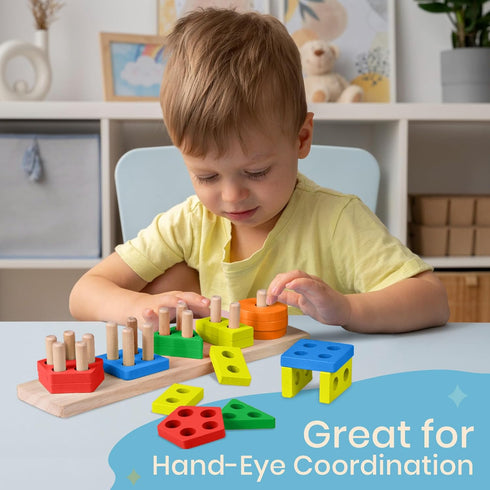 Montessori Toys for 1+ Year Old - Sorting and Stacking Educational Wooden Shape Sorter Toy - Preschool Learning Toys for Toddlers 1-3 -Year-Old - ...