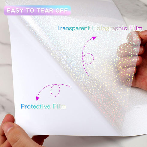 Holographic Sticker Paper, 24 Sheets Transparent Holographic Laminate Vinyl Sheets Self Adhesive, Clear Overlay Lamination Sticker Film for Sticke...