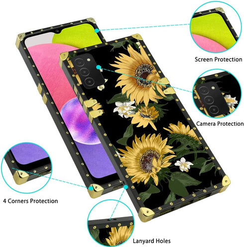 KANGHAR Designed for Samsung Galaxy A03S 5G Case Sunflower with Screen Protector Lanyard Strap Ring Holder Kickstand for Women Girls Flower Floral...