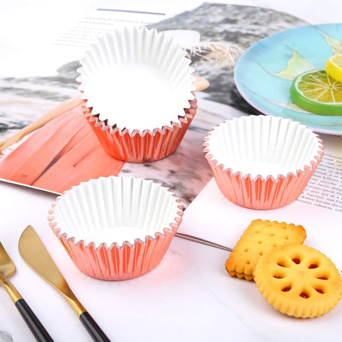 URATOT 100 Pieces Foil Metallic Cupcake Liners Muffin Wrappers Foil Baking Cups Muffin Paper Cases, Rose Gold...
