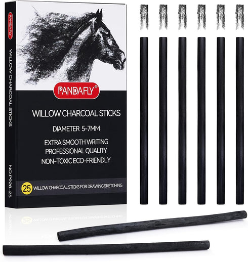 PANDAFLY Willow Charcoal Sticks, Soft, Black Artist Vine Charcoal for Artists, Beginners, Students, Great for Sketching, Drawing, Shading and Fine...