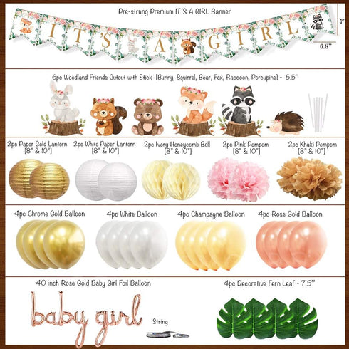 Ola Memoirs Woodland Baby Shower Decorations for Girl - Woodland Creatures It's A Girl Banner, Boho Floral Forest Animals Cutouts, Rose Gold Baby ...
