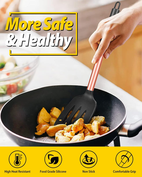 Pack of 2 Silicone Solid Turner, Non Stick Slotted Kitchen Spatulas, High Heat Resistant BPA Free Cooking Utensils, Ideal Cookware for Fish, Eggs,...