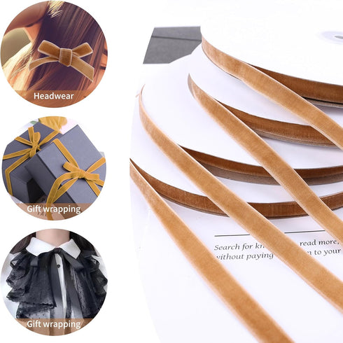 Velvet Ribbon 3/8 inch x 25 Yards - Satin Ribbon for Gift Wrapping, Wedding Party Supplies, DIY Craft, Hair Bow Making, Decoration (Khaki)...