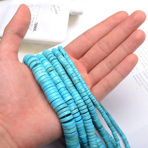 AD Beads Blue Turquoise Heishi Gemstone Loose Beads 15.5" 4mm 6mm 8mm 10mm 12mm (6mm)...