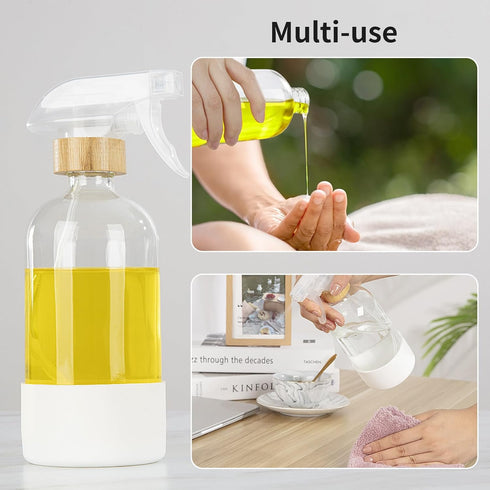 HOMBYS Empty Bamboo Glass Spray Bottles with Silicone Sleeve Protection - Refillable 17 oz Clear Glass Containers for Cleaning Solutions, Essentia...