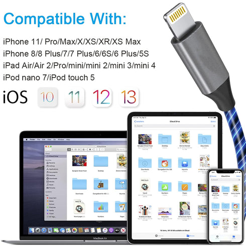 LED iPhone Light up Charger Cable, | Apple MFi Certified | USB A to Lightning Fast Charging Cord Compatible with iPhone 13 Pro Max 12 Mini 11 X XS...