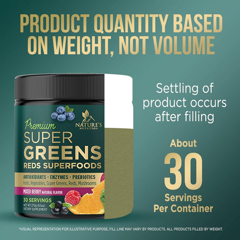 Super Greens Powder Smoothie Mix - Green Whole Food Blend Supports Energy & Gut Health with Spirulina, Chlorella, Mushrooms, Vegetables, Digestive...