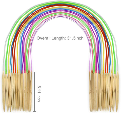 18 Pairs Bamboo Knitting Needles Set, Vancens Circular Wooden Knitting Needles with Colorful Plastic Tube, Small Tools for Weave are Included, 18 ...