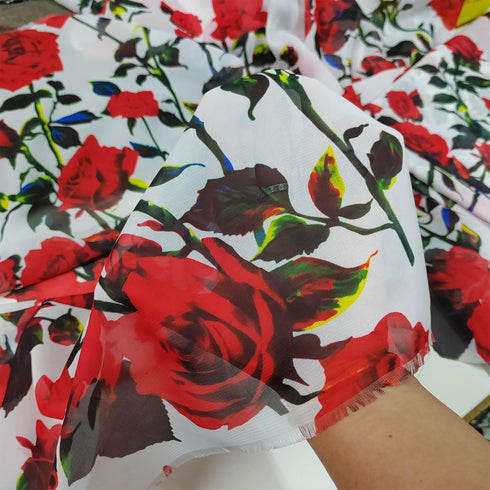 Beautiful Imitate Silk 100% Polyester Chiffon Fabric 1pcs Wide 59 Inch x 2Yard Length,Red Rose Flower Digital Printing Fabric Patchwork Sewing Mat...
