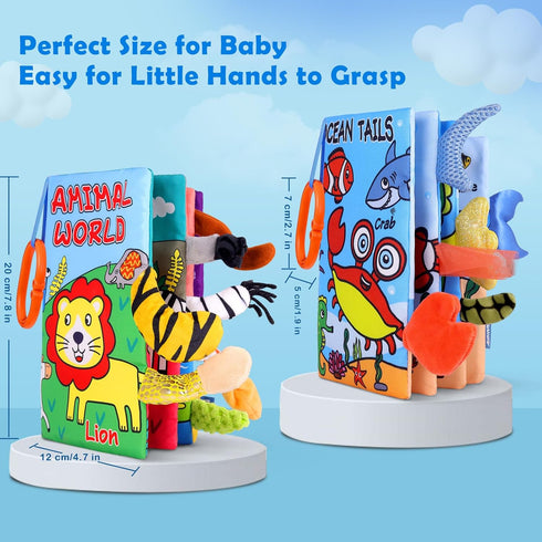 VGOFUN 2PCS Soft Baby Books 0-6 Months Crinkle Books for Babies, Touch and Feel Sensory Cloth Books for Infants 0 3 6 12 18 Months Tummy Time Toys...