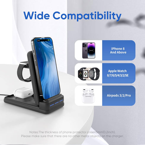 DNTGVUP Wireless Charger for Multiple Devices: 3 in 1 Fast Portable Charging Station for iPhone/for iWatch/for AirPods - Foldable Travel Friendly ...