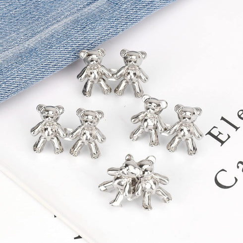 TOOVREN Cute Bear Button Pins for Jeans, No Sew and No Tools Instant Pant Waist Tightener, Adjustable for Loose Jeans 4 Sets Jeans Button Replacem...