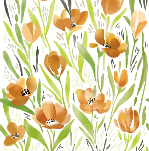 HAOKHOME 93392-1 Spring Floral Wallpaper Peel & Stick Wall Paper with White/Green/Earth Tone Flower Contact Paper for Bedroom 17.7in x 9.8ft...