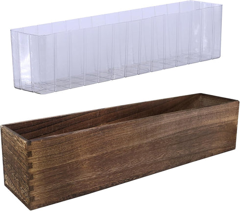 Winlyn Rustic Wooden Planter Box 17.3" L x 3.9" W x 3.9" H Brown Rectangular Planter Decorative Wood Box with Removable Plastic Liner Window Box f...
