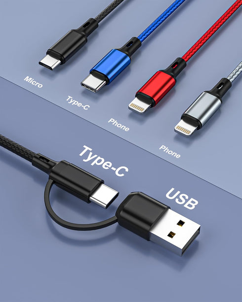 seynli (3-Pack) 6-in-1 Multi Charging Cable 6ft, Charging Cables for Multiple Devices, Compatible with iPhone, USB-C, Micro USB - Multi End Chargi...