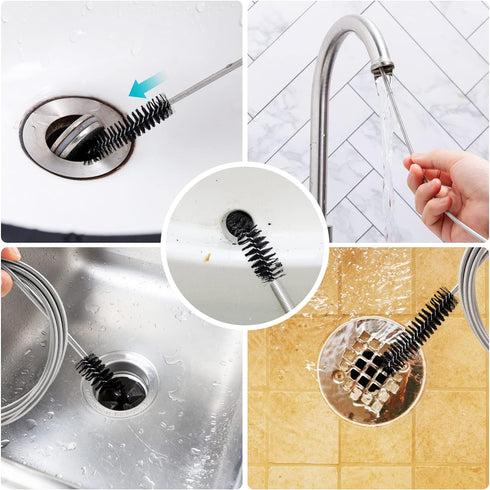 Extra-Thick Drain Brush with Stronger Spring - 67-Inch Flexible Pipe Cleaning Tool - Dual Bristle Heads - Ideal for Curved Pipes and Slim Holes – ...
