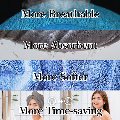 YoulerTex Microfiber Hair Towel Wrap for Women, 2 Pack 10 inch X 26 inch Super Absorbent Quick Dry Hair Turban for Drying Curly Long Thick Hair (G...