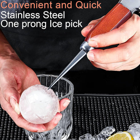 Ice Pick Stainless Steel, Ice Crusher Wood Handle for Breaking Ice, Ice Picks for Kitchen, Bars, Bartender....