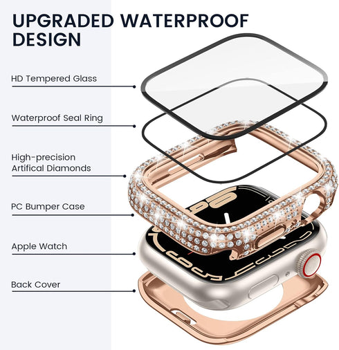 Tensea [2 in 1 for Waterproof Apple Watch Screen Protector Case Series 9 8 7 45mm Accessories, iWatch Hard Diamond Front & Back Bumper Case with T...