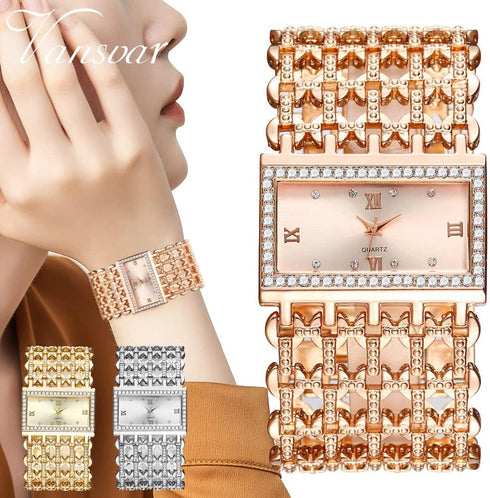 Weicam Women Girls Luxury Crystal Square Dial Hollow Bangle Bracelet Analog Quartz Wrist Watch...