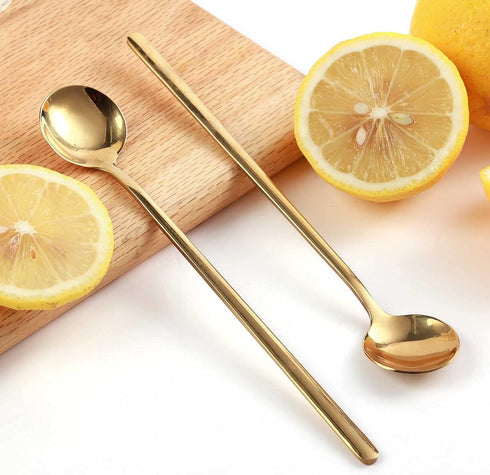 4 PCS 6.7 Inches Coffee/ Tea Spoons Long Handle, Gold, Ice Tea, Espresso Stainless Steel Long Spoons for Stirring...