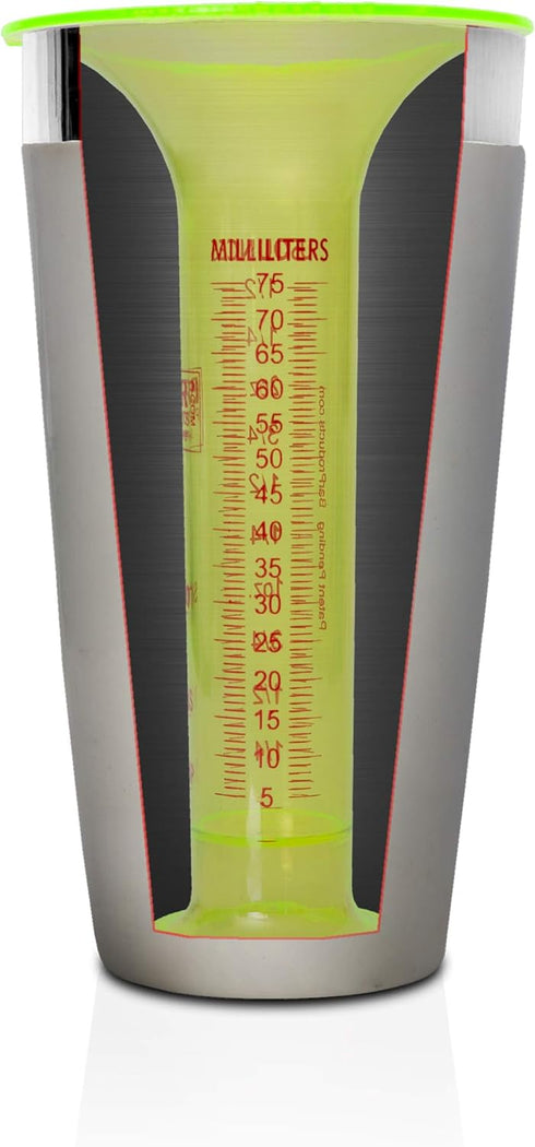 Pour Tester for Bartenders - Liquid Measuring Tool w/ 1 Ounce Shot Line and Measurements up to 2.5 Oz (75ml) - Fits in Shaker Tin - Use for Restau...