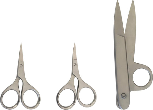 Sewing and Embroidery Scissors Set - Includes 2.75” Straight Sewing Scissors, 2.75” Curved Sewing Scissors and 4.5" Thread Nippers...