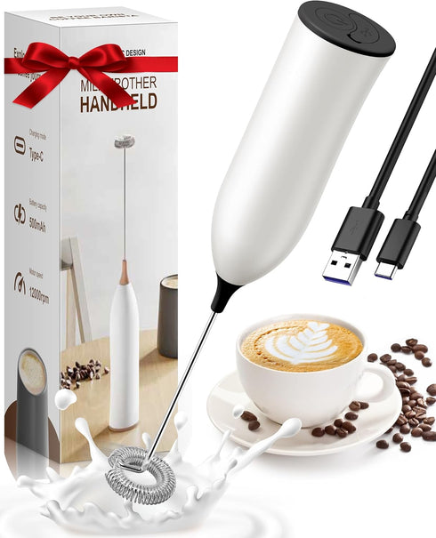 Frother Wand Rechargeable, USB Charging Milk Frother Handheld Powerful Coffee Frother for Coffee Latte, Cappuccino, Mocha, Macchiato, Frappe and P...