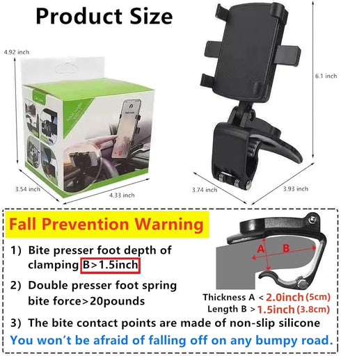 Rotating Cell Phone Holder Safe Driving 360° Rotating Multi-Functional Multi-Scene Dashboard Rearview Mirror Sun Visor Compatible with 4-7 inch Sm...