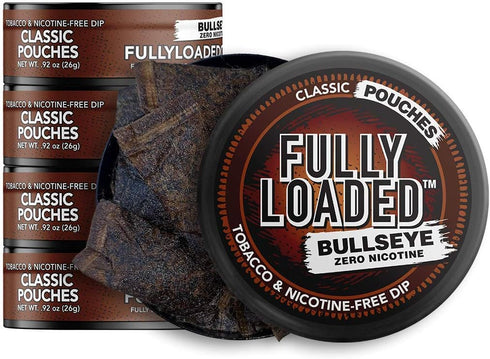 Fully Loaded Chew Tobacco and Nicotine Free Classic Bullseye Pouches Signature Flavor, Chewing Alternative-5 Cans...