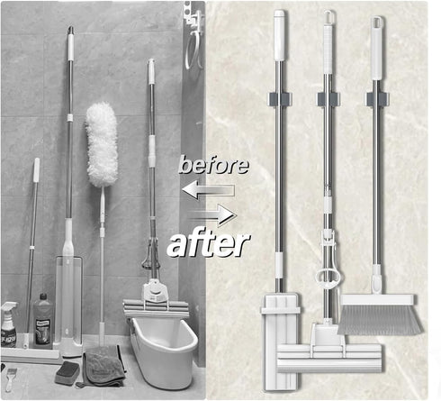 3-H Broom Hanger,Mop Holder Wall Mount 8 Pack, Broom Holder Wall Mount for Hanging and Organizing Shovel,Rake,Brush,Yard Tools in Kitchen,Laundry ...