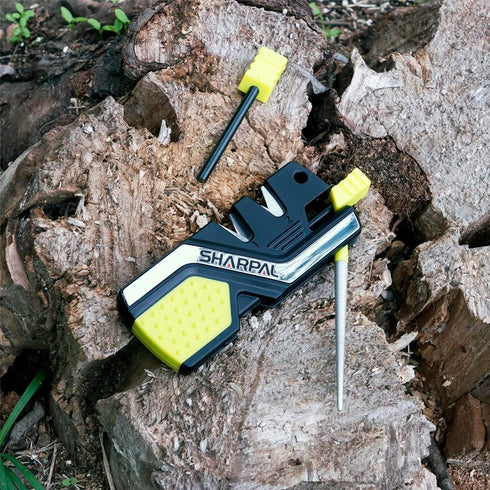 SHARPAL 101N-G Kitchen Pocket Knife Sharpener Survival Camping Tool with 2 Fire Starters Ferro Rod, Whistle & Diamond Sharpening Rod for Straight ...