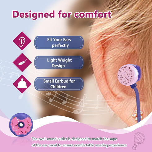 Donut Kids Earbuds, Earbuds for Kid Size Wired Earphones & in-Ear Headphones with Microphone and Lovely Earbuds Storage Case Gifts for School Girl...