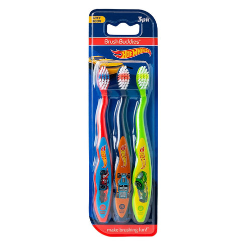 Brush Buddies Hot Wheels Manual Soft Bristled Toothbrush for Kids, Multi-Colored & Fun Toddler Toothbrushes, Anti-Slip Grip Handle, Children's Too...