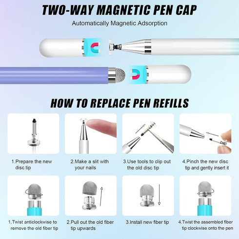 2 Pack Stylus Pens for Touch Screens, 2 in 1 Tip & Magnet Cap High Precision Universal Stylus Pencil for iPhone/iPad/Tablets/Samsung Galaxy All Ca...