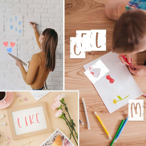 Letter Stencils 3 Inch Cursive Stencil Letters Number Template 42 Pcs Letter Stencils for Crafts Reusable Stencils for Painting Chalkboard Wood Si...