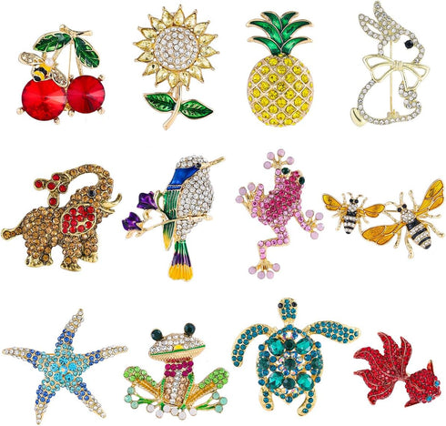 12pcs Women Brooches Bulk Set Rhinestones Crystal Animal Insect Flower Brooch Pins for Women Fashion...