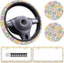 5 Pack, Flowers Vintage Groovy Steering Wheel Cover Universal 15 Inch, Vintage Groovy Flowers License Plate Frames 2 Holes with Screw Caps, Car Cu...