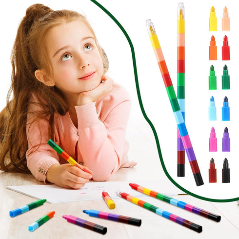 Leinuosen Stacking Crayons Stackable Buildable Crayons Colorful Crayon for School Office Supplies, 12 Colors (24 Pieces)...