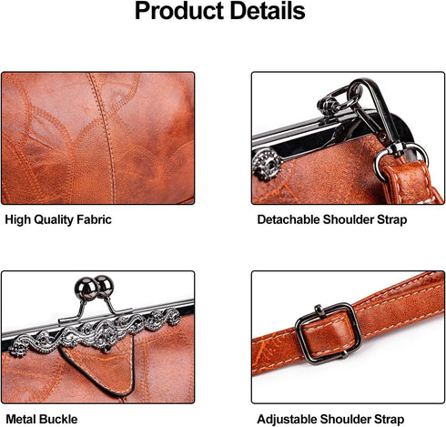 Women Vintage Hollow Handbag Oil Leather Shoulder Crossbody Bag Clutch Satchel Purse with Kiss Lock Closure...