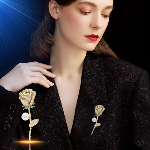 Elegant Rose Flower Brooch Pin for Women Girls Sparkling Rhinestone CZ Pearl Floral Lapel Pins Collar Corsages Scarf Clips Wedding Pin Brooches Ac...