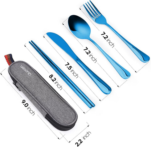 Travel Utensils with Case, Quatish Portable Silverware Set for Work, 304 Stainless Steel Reusable Travel Cutlery Set, Fork and Spoon Set for Campi...