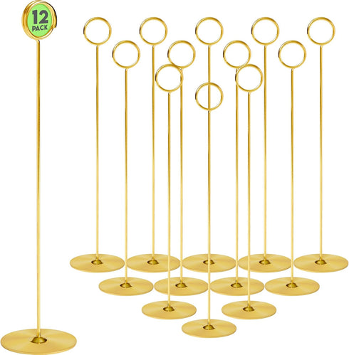 Gray Bunny Metal Table Number Holders, 12 Pack, 12 in Tall, Gold, Card Holders Tabletop Table Number Stands, Wire Clip for Restaurants Recipe Plac...
