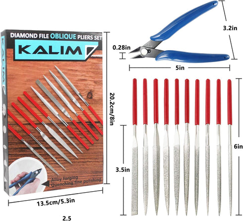 Diamond Needle File Set, 10PCS Diamond Files with 1 Wire Cutter and 1 Carrying Case, File Tools for Woodworking, Metalworking, Jewelry, Model, Hob...