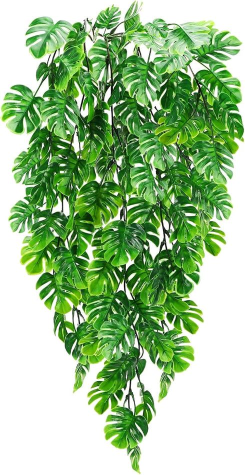 Artificial Monstera Hanging Plant Fake Turtle Greenery Vine for Tropical Party Decorations Holiday Greenery Decor - 2pcs...