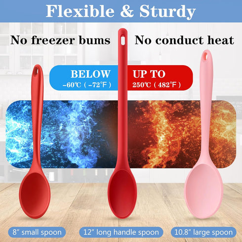 Long handle Silicone Mixing Spoon, 12" Stirring Spoons Nonstick Heat-Resistant Rubber Mixing Spoon for Cooking Baking...